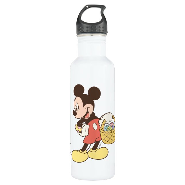 Mickey Mouse Holding Basket of Easter Eggs Stainless Steel Water Bottle (Front)