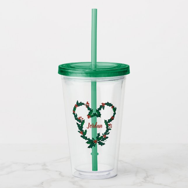 Mickey Mouse Holiday Wreath Acrylic Tumbler (Front)
