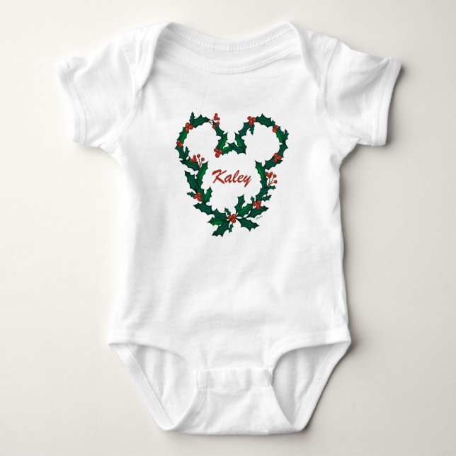 Mickey Mouse Holiday Wreath Baby Bodysuit (Front)