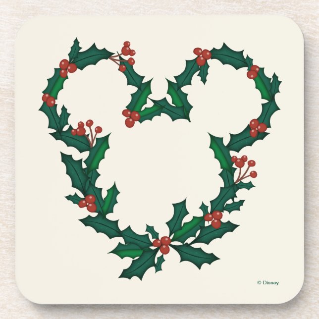 Mickey Mouse Holiday Wreath Beverage Coaster (Front)