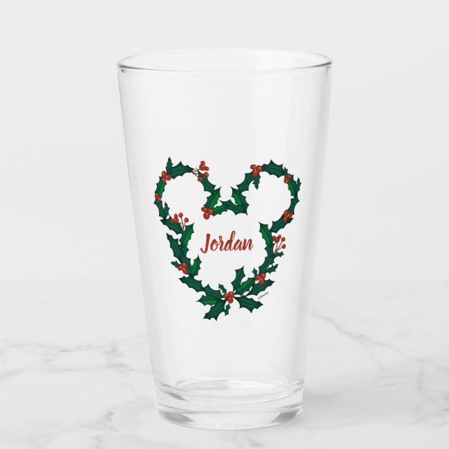 Mickey Mouse Holiday Wreath Glass (Front)