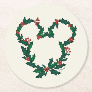 Mickey Mouse Holiday Wreath Round Paper Coaster