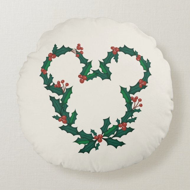 Mickey Mouse Holiday Wreath Round Pillow (Front)