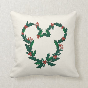 Mickey Mouse Holiday Wreath Throw Pillow