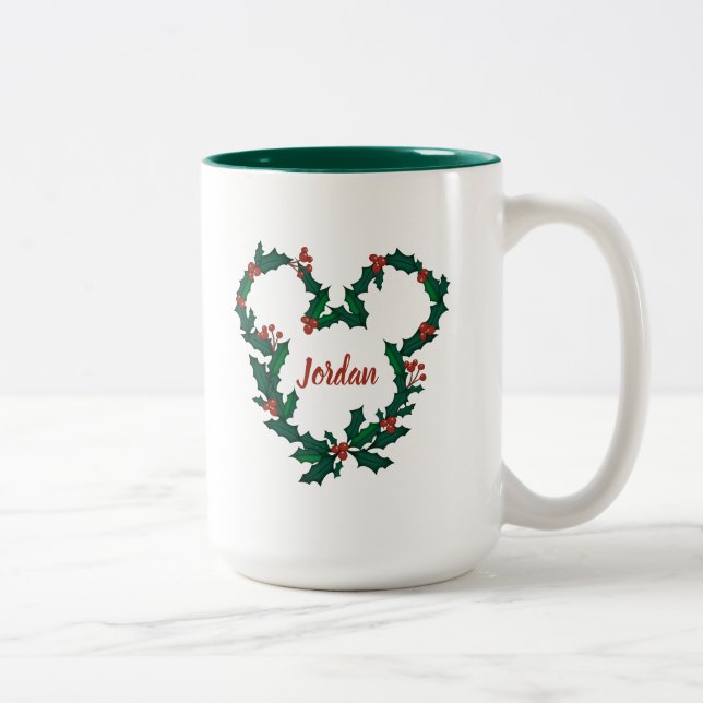 Mickey Mouse Holiday Wreath Two-Tone Coffee Mug (Right)