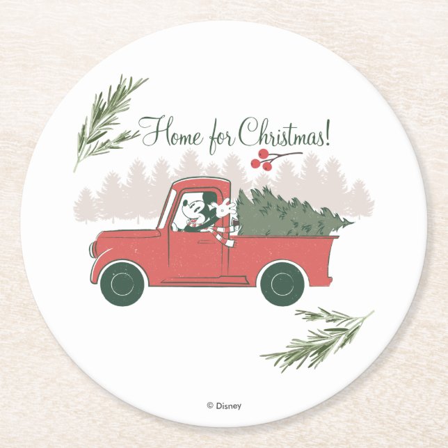 Mickey Mouse | Home for Christmas Round Paper Coaster (Front)