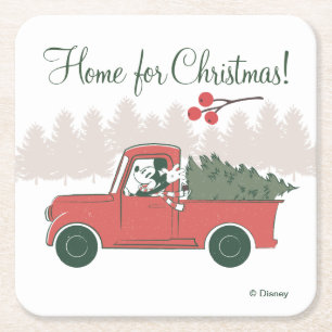 Mickey Mouse Home for Christmas Square Paper Coaster