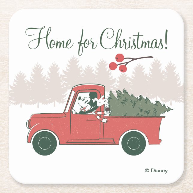 Mickey Mouse | Home for Christmas Square Paper Coaster (Front)