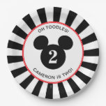 Mickey Mouse | Icon Black &amp; White Stripe Birthday Paper Plates