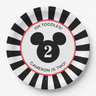 Mickey Mouse   Icon Black & White Stripe Birthday Paper Plates