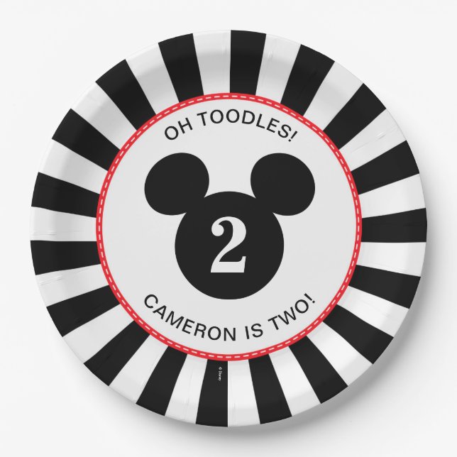 Mickey Mouse | Icon Black & White Stripe Birthday Paper Plates (Front)