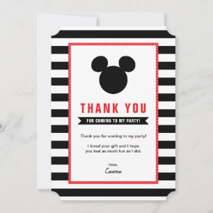 Mickey Mouse   Icon Black & White Stripe Thank You Card