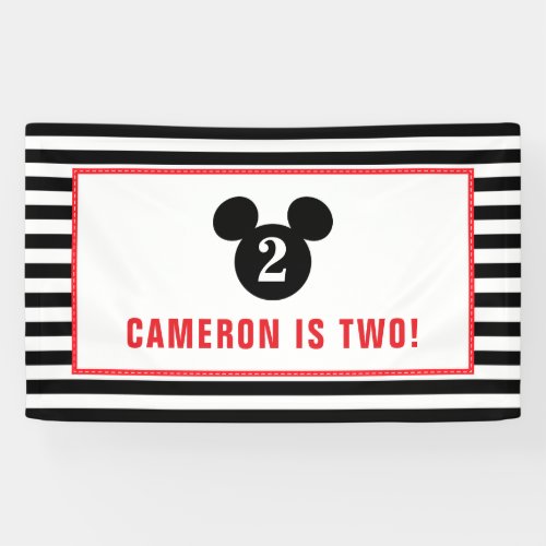 Mickey Mouse  Icon Black  White Striped Birthday Banner