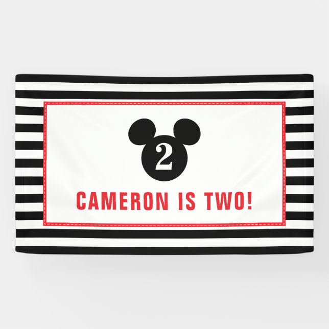 Mickey Mouse | Icon Black & White Striped Birthday Banner (Horizontal)