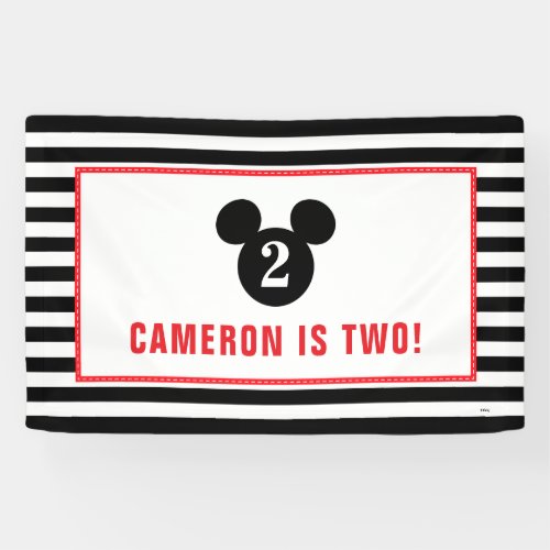 Mickey Mouse  Icon Black  White Striped Birthday Banner