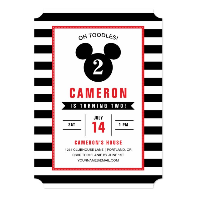 Mickey Mouse | Icon Black & White Striped Birthday Invitation