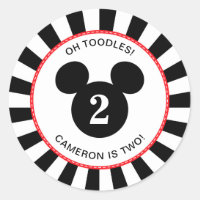 Mickey Mouse | Icon Black & White Striped Birthday Classic Round Sticker