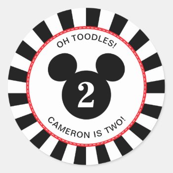 Mickey Mouse | Icon Black & White Striped Birthday Classic Round Sticker by MickeyAndFriends at Zazzle