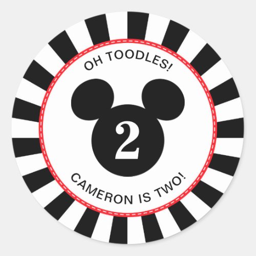 Mickey Mouse  Icon Black  White Striped Birthday Classic Round Sticker