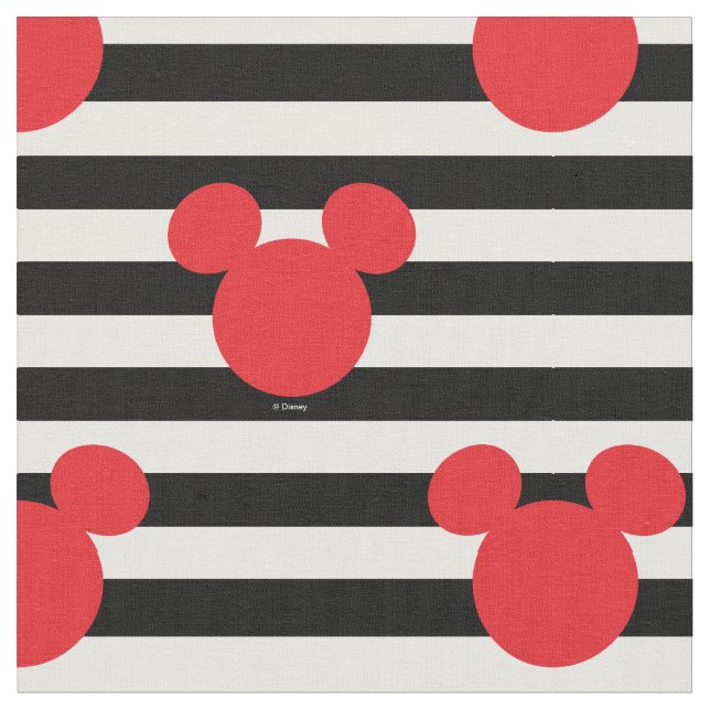 Mickey Mouse | Icon Black & White Striped Birthday Fabric (Close Up)