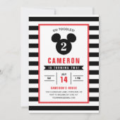 Mickey Mouse | Icon Black & White Striped Birthday Invitation (Front)