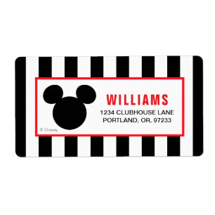 Mickey Mouse   Icon Black & White Striped Birthday Label