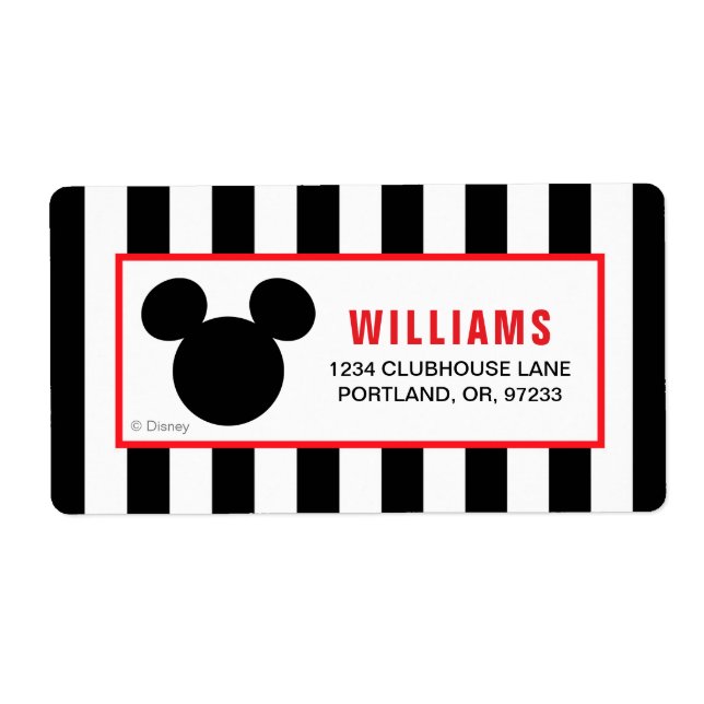 Mickey Mouse | Icon Black & White Striped Birthday Label (Front)