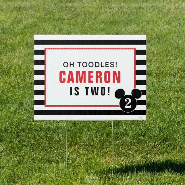 Mickey Mouse | Icon Black & White Striped Birthday Sign (Insitu)