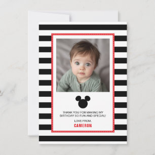 Mickey Mouse   Icon Black & White Striped Birthday Thank You Card