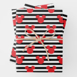 Mickey Mouse | Icon Black &amp; White Striped Birthday Wrapping Paper Sheets