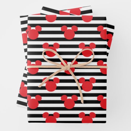 Mickey Mouse  Icon Black  White Striped Birthday Wrapping Paper Sheets
