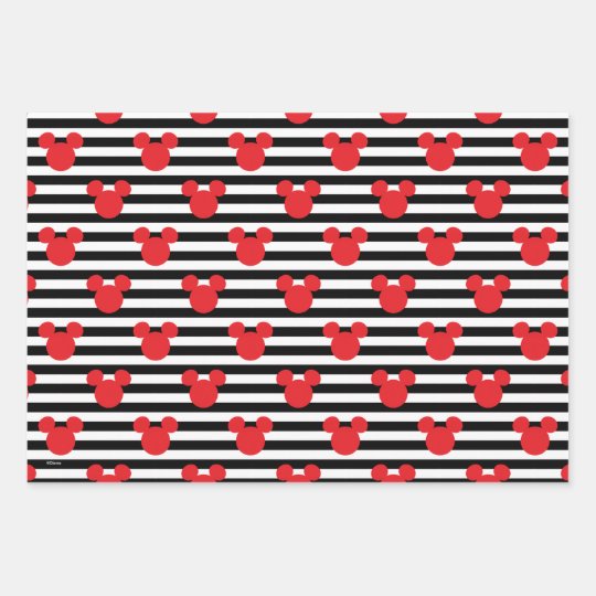 Mickey Mouse Icon Black & White Striped Birthday Wrapping Paper