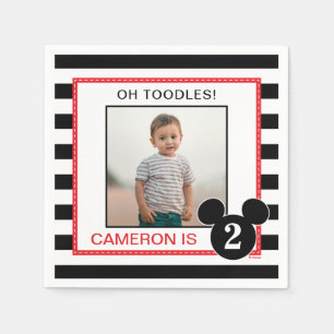 Mickey Mouse Icon Black & White Striped Photo Napkins