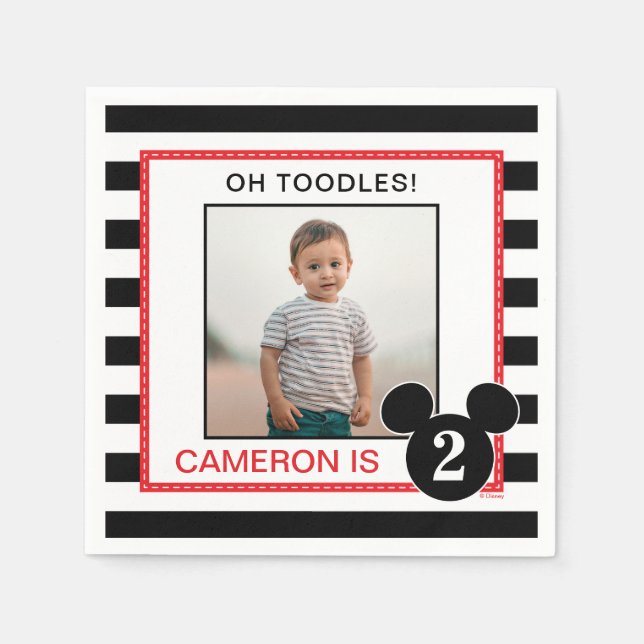 Mickey Mouse Icon Black & White Striped Photo Napkins (Front)