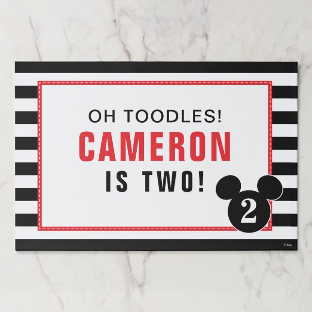 Mickey Mouse Icon Black & White Striped Placemat (Front)