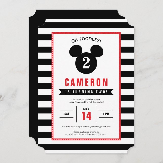 Mickey Mouse | Icon Black & White Virtual Birthday Invitation (Front/Back)