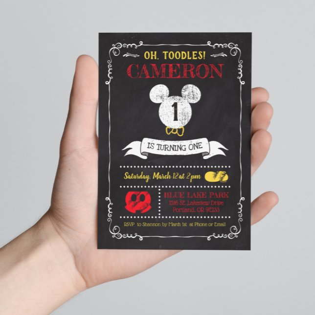 Mickey Mouse Icon Chalkboard 1st Birthday Invitation (Creator Uploaded)