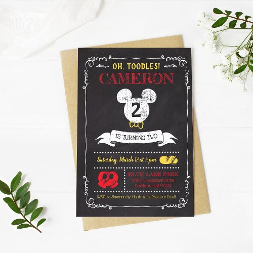 Mickey Mouse Icon Chalkboard 2nd Birthday Invitation