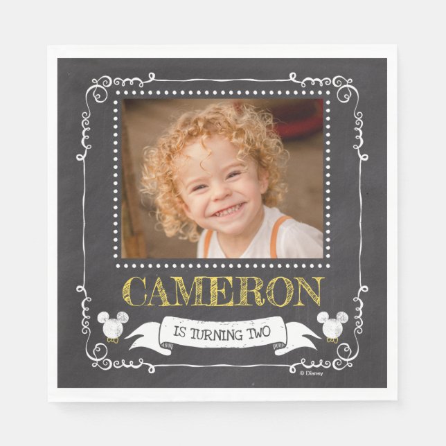 Mickey Mouse Icon Chalkboard Photo Napkins (Front)
