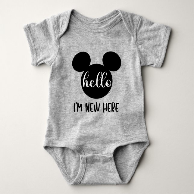 Mickey Mouse Icon | Hello I'm New Here Baby Bodysu Baby Bodysuit (Front)