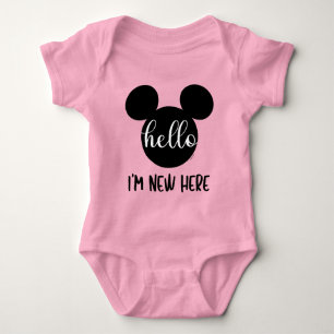 Mickey Mouse Icon   Hello I'm New Here Baby Bodysuit