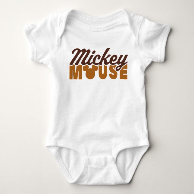 Mickey Mouse Icon Name Typography Baby Bodysuit (Front)