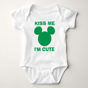 Mickey Mouse Kiss Me I'm Cute St. Patrick's Day Baby Bodysuit