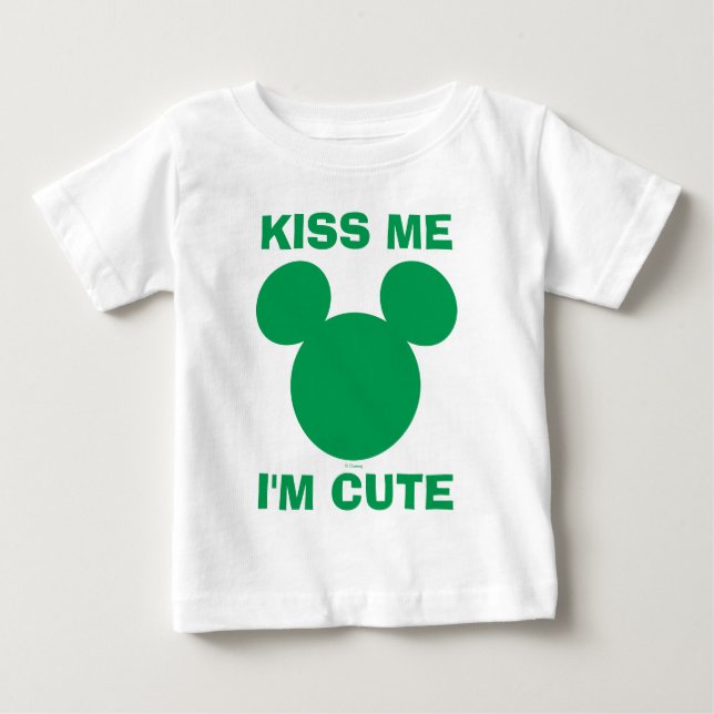 Mickey Mouse Kiss Me I'm Cute | St. Patrick's Day Baby T-Shirt (Front)