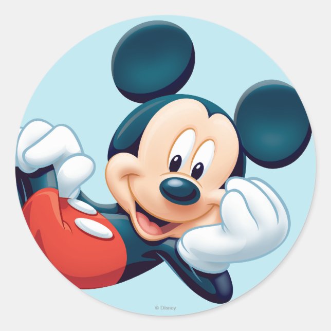 Mickey Mouse Laying Down Classic Round Sticker (Front)