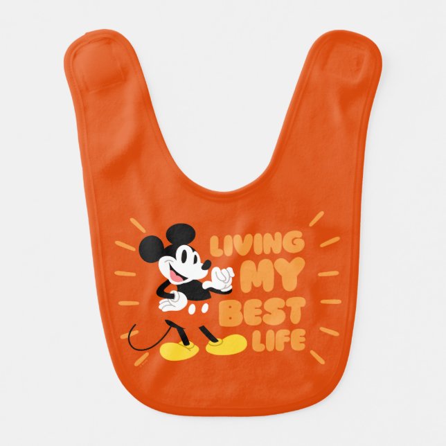 Mickey Mouse | Living My Best Life Baby Bib (Front)