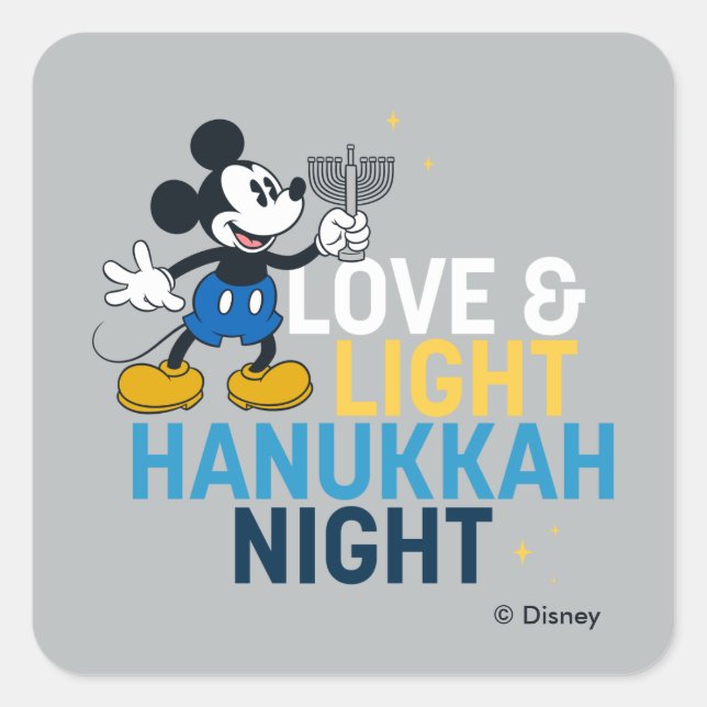 Mickey Mouse | Love & Light Hanukkah Night Square Sticker (Front)