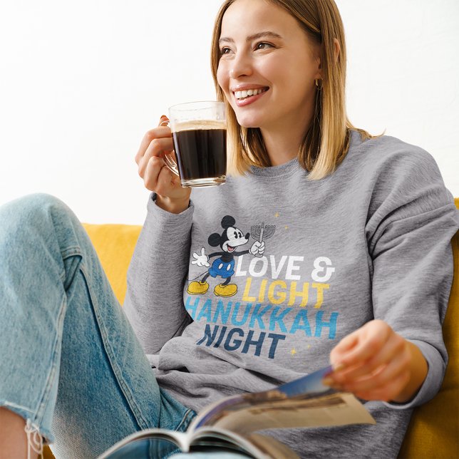 Mickey Mouse | Love & Light Hanukkah Night Sweatshirt (Person wearing sweater)