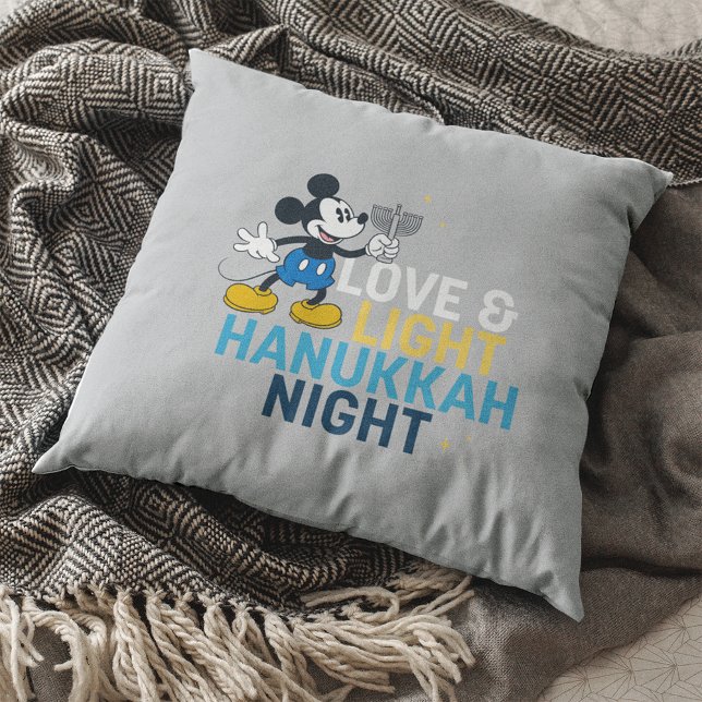 Mickey Mouse | Love & Light Hanukkah Night Throw Pillow (Pillow on blanket)