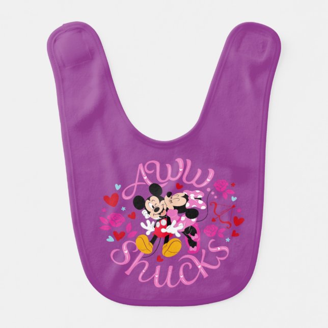 Mickey Mouse & Minnie Mouse | Aww Schucks Baby Bib (Front)